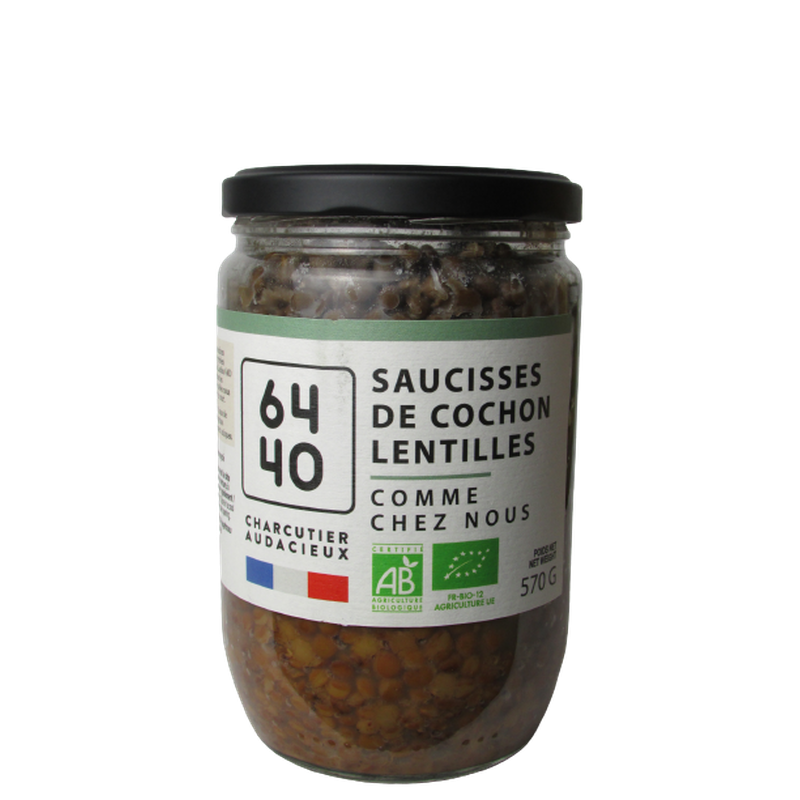 Saucisse de cochon bio et lentilles 600g