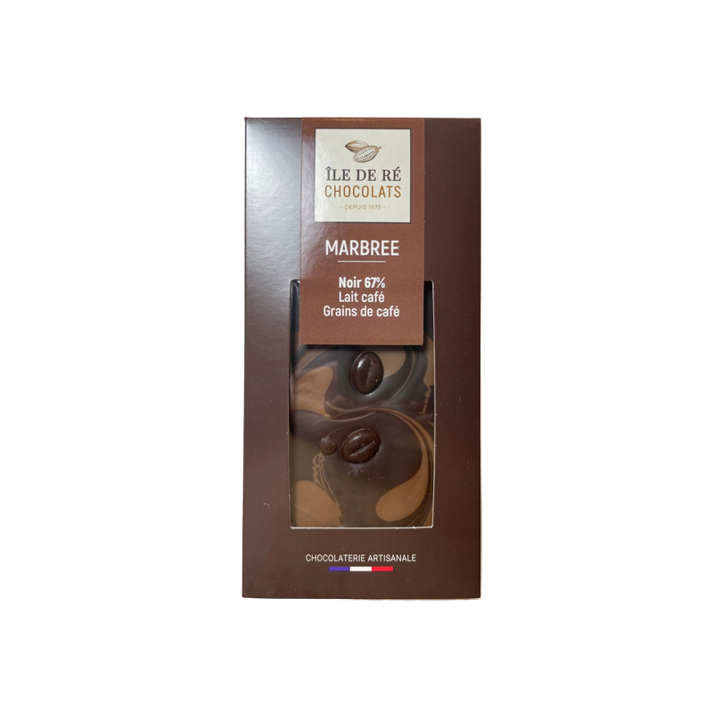 Tablette chocolat noir 67% marbrée grains de café 100g